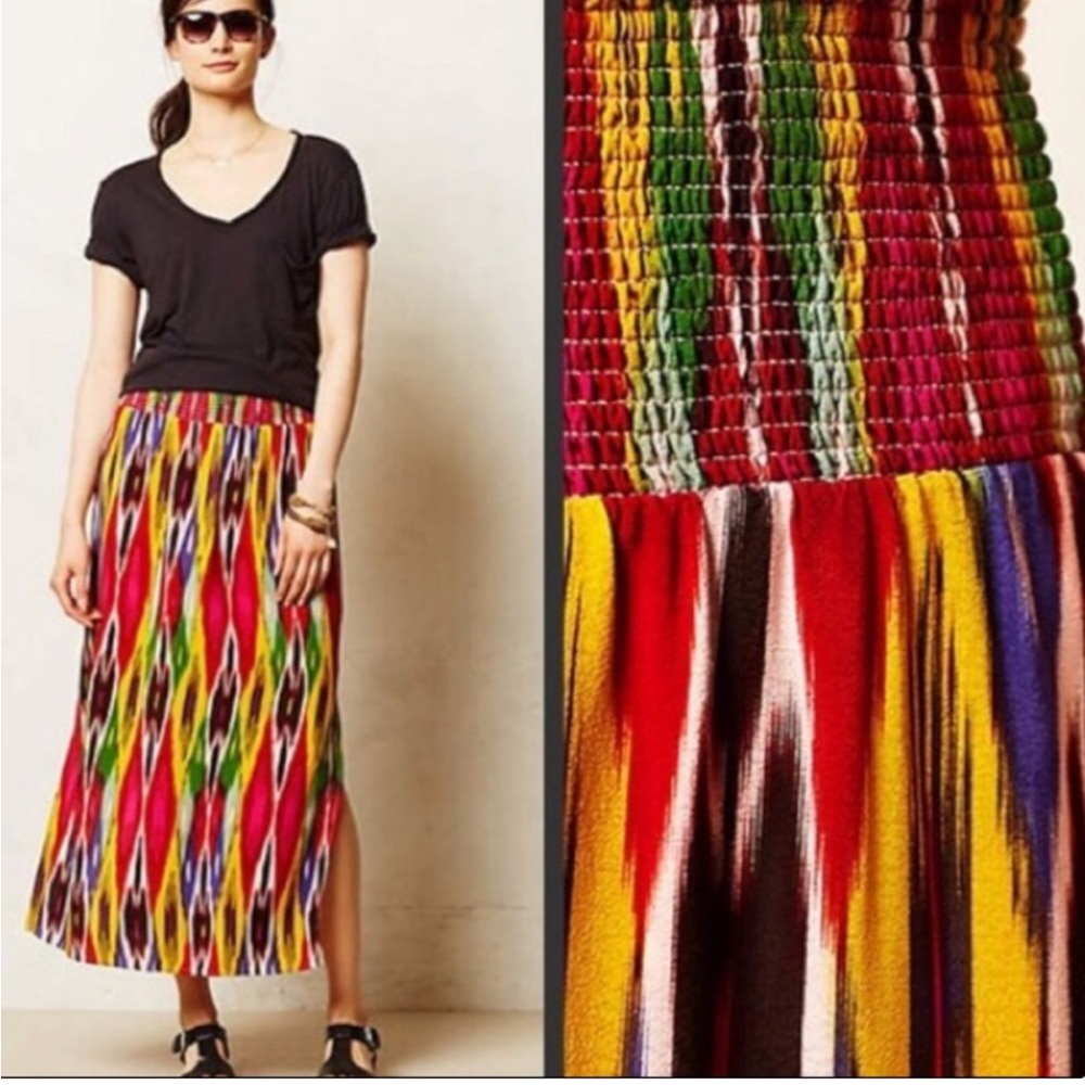 Anthropologie | Vanessa Virginia Apolline Smocked Rainbow Maxi Skirt Size XS